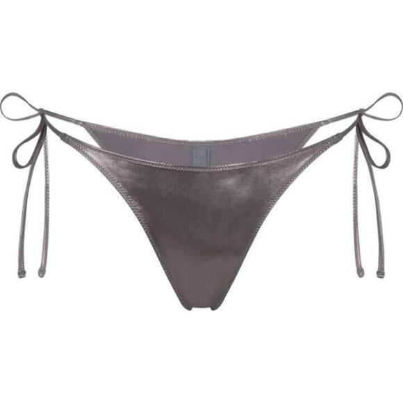 SKIMS Metallic Swim The Bikini Bottom in Carbon Size 4X Cheeky Thong Strappy - Picture 1 of 6